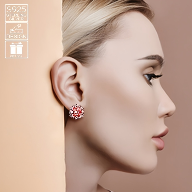 925 Sterling Silver Flower Garnet Earrings Hypoallergenic